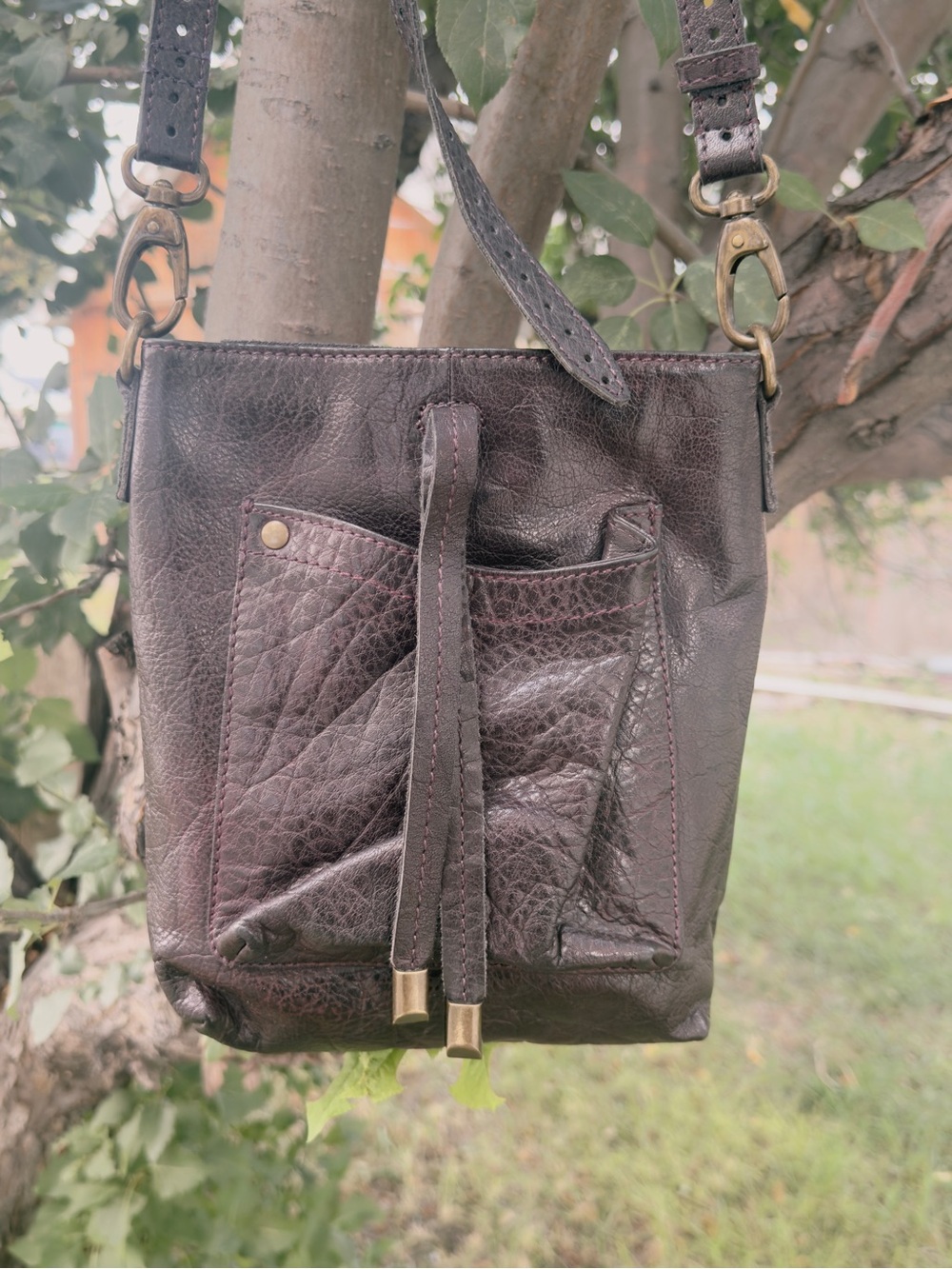 latico Dark purple Leather Crossbody with Front Pocket and Drawstring